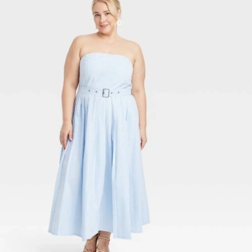 A New Day Belted Midi Bandeau Dress NWT Striped - Picture 3 of 12